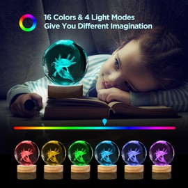 3D Axolotl Crystal Ball Night Light with LED Wooden Base Upgraded 3.15 Inch Glass Ball Lamps with 16 Color and Remote for Birthday Christmas, Cool Axolotl Toy Decor Gifts for Boys Girls Kids
