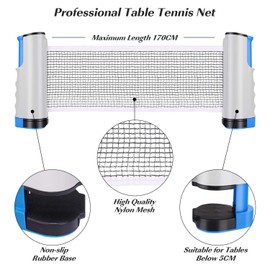 Tencoz Ping Pong Net, Retractable Table Tennis Nets for Table, Replacement Ping Pong Accessory Portable Adjustable for Any Table, Indoor Outdoor Ping Pang Game, 170 x 14.5CM, Grey