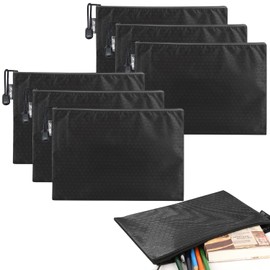Demarsen Pack of 6 Money Bags, Bank Bag, 18 x 24 cm, A5 PU Bank Bag, Money Bag with Zip, Bank Folder, Large, Cash Storage, Documents Wallet for School, Home, Business