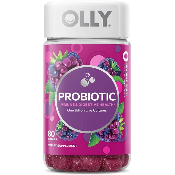 OLLY Probiotic Gummy, 40 Day Supply (80 Gummies), Bramble Berry, Probiotics, Live Cultures, Chewable Supplement