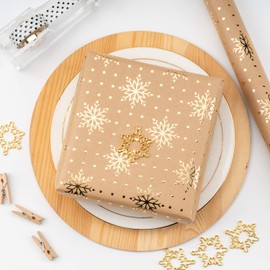 RUSPEPA Wrapping Paper Sheets Kraft Paper - Christmas Tree and Reindeer Design Gold Foil - 17.5 x 30 inches Each Sheet, Total of 6 Sheets Packed in 1 roll
