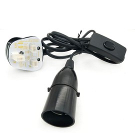 TWDRTDD B22 Bayonet Lamp Holder with Cord Switch,Phenolic BS UK Power Cord with 3 pin Fused Plug and 1.5m Wire (Black, with Switch)