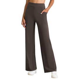 Wide Leg Yoga Pants Women High Waisted Loose Stretch Lounge Causal Work Workout Gym Trousers with Pockets Brown