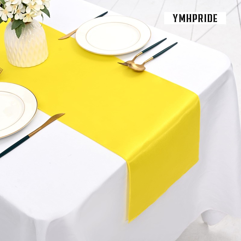 YMHPRIDE 8 Pack Satin Table Runner Yellow Table Runner, 12x72