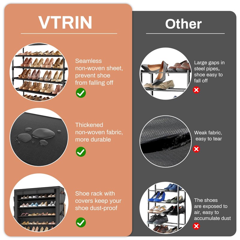 VTRIN Shoe Rack with Cover, 7 Tier Shoe Organizer Storage