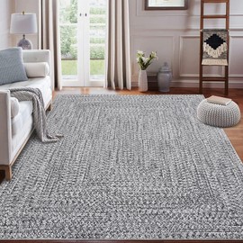 ROYHOME 8x10 Area Rug - Machine Washable, Stain Resistant, Non-Slip, Indoor Accent Rug for Living Room, Farmhouse Solid Printed Textured Floor Cover, Grey