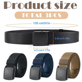 egniFurn 3-Pack Men's Military Tactical Belts – Nylon Webbing Canvas with Plastic Buckles, Adjustable 27-46" Waist, Black, Khaki, Navy Blue
