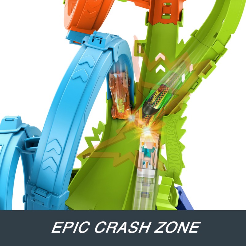 Hot Wheels Track Set with 4 Loops, 3-Way Crash Zone