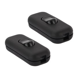 Pack of 2 Black Inline Switch Intermediate Switch 6 A 250 V, Torpedo Switch, Rocker Switch, Cable Switch, 2-Core and 3-Core Supply Lines, for All Types of Electric Lamps, Table Lamps