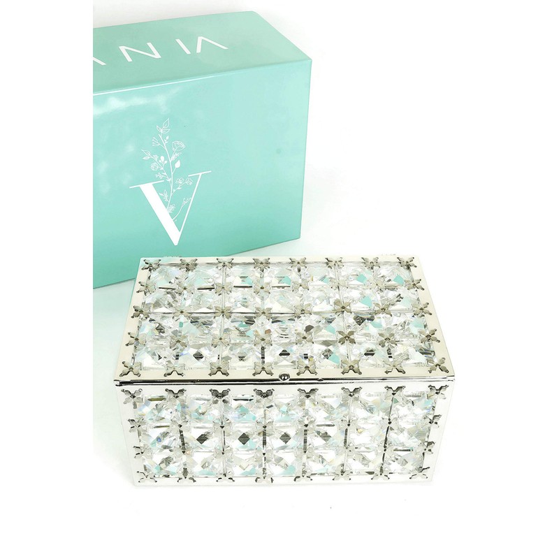 VI N VI Silver Crystal Jewelry Box with Glass Interior