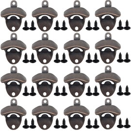 YOOHUA 16PCS Wall Mount Bottle Opener Kit with Screws, Vintage Rustic Bar Bottle Opener Wall Mount Rustic Beer Cap Opener with Mounting Screws for Kitchen Cafe Bars(Red Bronze)
