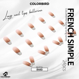 COLORBIRD Nail Tips, Long, 24 Pieces, Pink, White, Nail Tips, Short, Cute, Ballerina (R449)