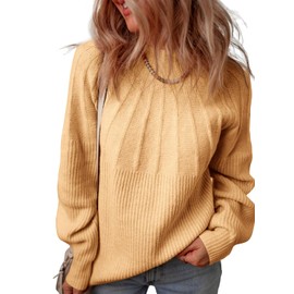 Dokotoo Sweaters for Women Trendy Turtleneck Sweater Winter Clothes 2024 Long Sleeve Ribbed Knits Casual Loose Chunky Solid Color Pullover Oversized Sweaters Cozy Jumpers Outwear Beige Large