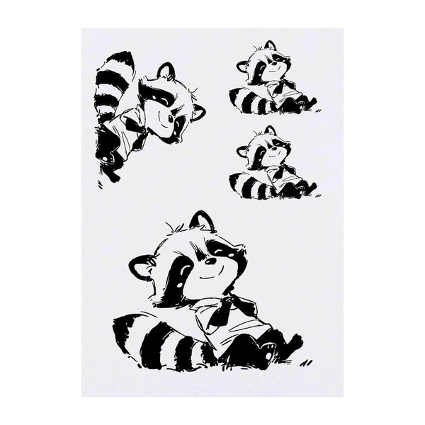 Azeeda 4 x 'Niedlicher skizzenhafter Waschbär sitzend' Temporäre Tattoos -