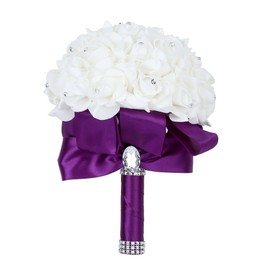 Febou Wedding Bouquet Bridesmaid Bouquet, Bridal Bouquet Artificial Flowers for Wedding, Party and Church (Purple Big Size)