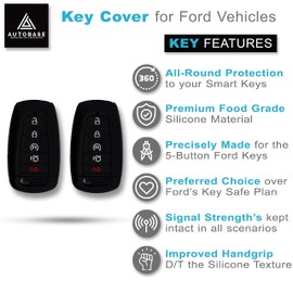 Autobase - Funda de silicona compatible con Ford Explorer Mustang Expedition Bronco F-150 Raptor Fusion F250 F350 F450 F550 Edge 2025 2024 | Accesorio para coche | Funda de protección para llaves 2