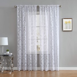 LinenZone Fiona Knitted Lace Curtain Medallion Design with Scalloped Bottom - Rod Pocket - Total Size 108 Inch Wide (54" Each Panel) - 96 Inch Long (2 Panels 54 x 96, White)