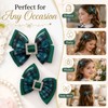 Green Plaid Hair Bows 2Pcs Christmas Rhinestone Square Clip