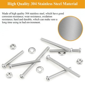 185 Pieces M4 x 30/35/40/45/50mm Machine Screws Nuts Washers Set, Sutemribor M4 Long Screws, M4 Phillips Pan Head Machine Screws Nuts Washers Assortment Kit, 304 Stainless Steel, Fully Threaded