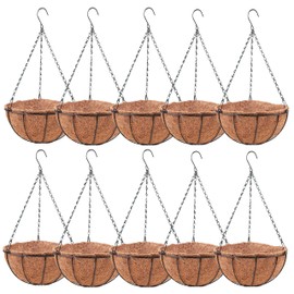 LaLaGreen Hanging Baskets for Plants (10 Pack, 10 Inch) Hanging Planter Outdoor with Coco Liner, Metal Wire Flower Basket Pots Holder Hanger Hook Deck Patio Porch Garden Balcony Outside Decoration