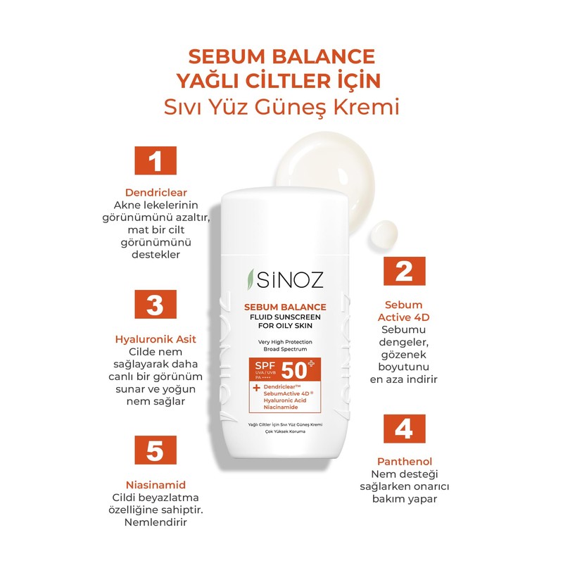 Sinoz,Sebum Balance Fluid Sunscreen for Oily Skin SPF50+ / PA++++
