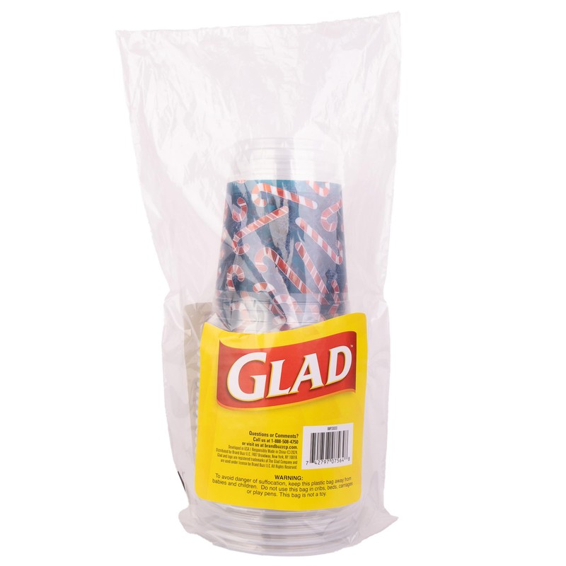 Glad Holiday 16oz Clear Plastic Cups with Candy Cane Design