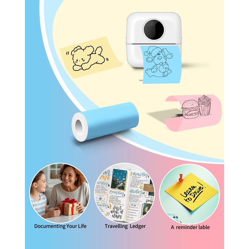 3 Colors Mini Printer Sticker Paper, 9 Rolls