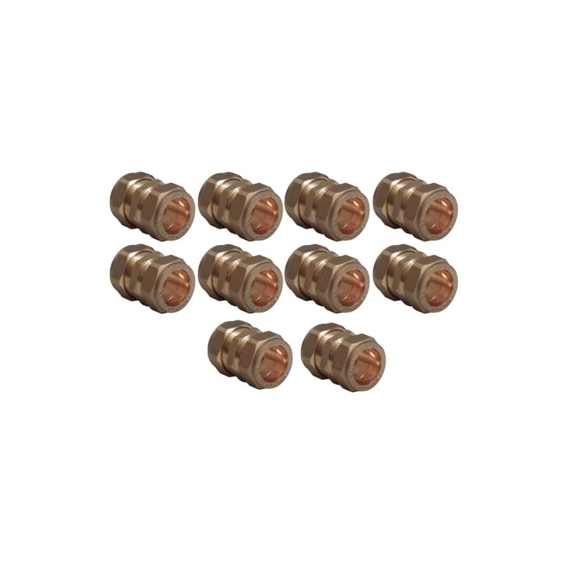 Pack of 10, 22mm Brass Compression Straight Couplers, WRAS Approved