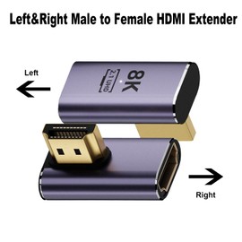 AreMe Adaptador HDMI 2.1 8K (6 unidades), Arriba y Abajo, Izquierda y Derecha 90 grados y 270 grados Macho a Hembra Extensor HDMI Hembra a Hembra y Macho Conector de Extensión HDMI Conector de