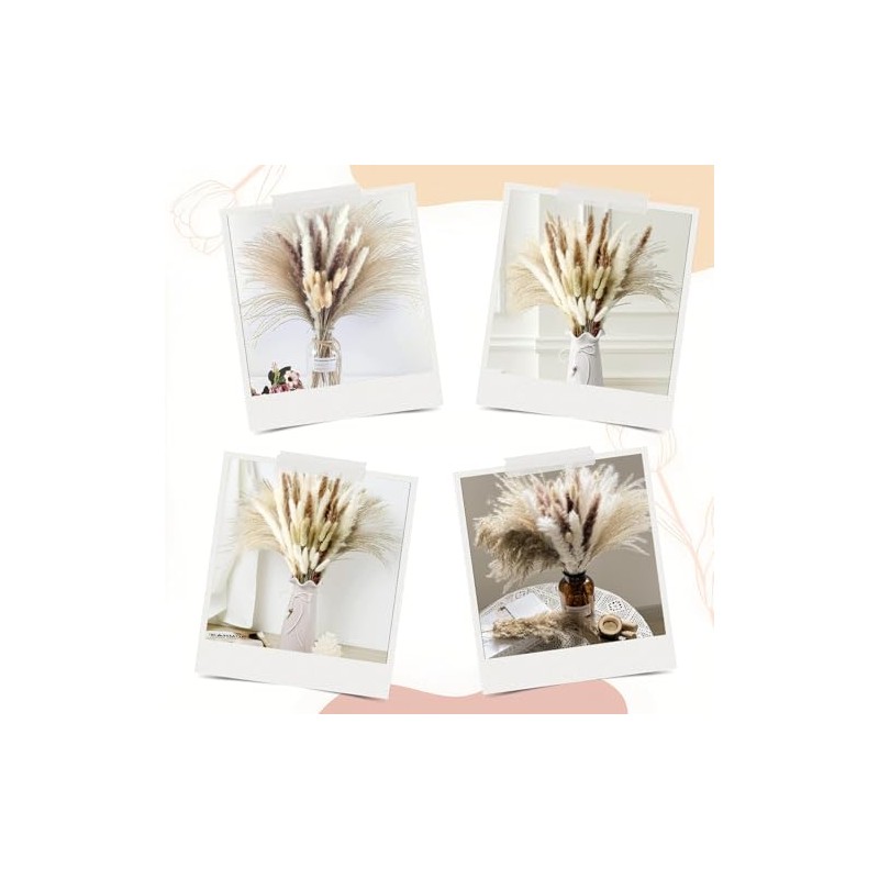 HONGHCL Pampas Decorativas Secas 120pcs - Plantas Naturales Suaves y