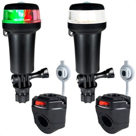 Five Oceans LED Portable Boat Navigation Light Kit, Bi-Color & All-Round Anchor Lights, IP67 Waterproof, Rail Mount Swivel Base, Battery-Powered, for Kayak, Canoe, Boats Up to 39 Ft - FO4820-4822-KIT