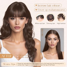 Rich Choices Hair Toppers with Fringe for Thinning Hair Short Human Hair Topper Remy Clip in Toupee Extensions Women's Hairpieces, 11 Inch 20g #2 Dark Brown