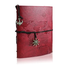 Leather Photo Album, Scrapbook Album with Retro Pendents, DIY Travel Vintage Photo Album, Family Photo Book Refillable 60 Pages for Anniversary Birthday Wedding (Red)