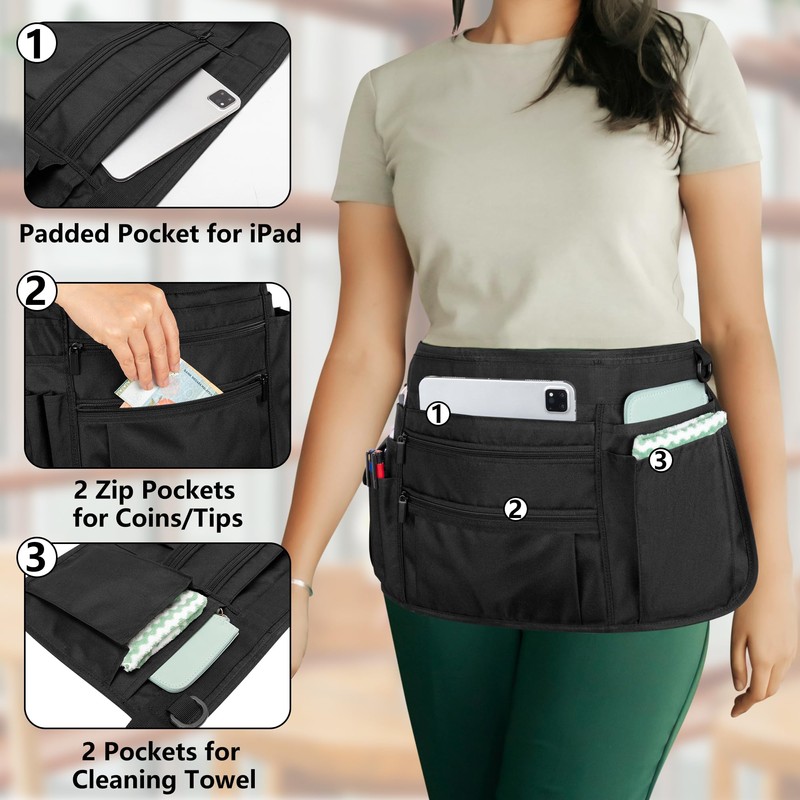 Rexmica Waitress Apron with Multiple Pockets, Server Apron Half Apron