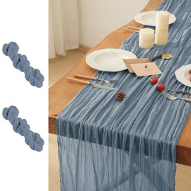 Leetaltree 2 Pack Dusty Blue Cheese Cloth Table Runner, 35x120 Inch Boho Rustic Cheese Table Runner, Table Runners for Bridal Baby Shower Decorations or Wedding Table Decorations