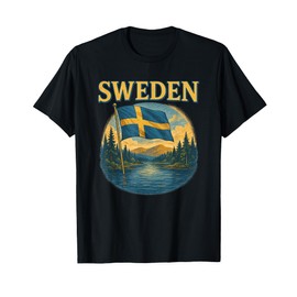 Sweden Flag Lake Landscape Vintage Poster T-Shirt