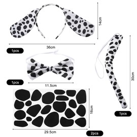 UOCAI Dalmatian Costume Set for Children, Animal Costume, Dog Costume, Ears, Headband, Tail, Bow Tie, Dalmatian Sticker, for Carnival, Cosplay, Jungle Party, Animal Themed Party, Pack of 5