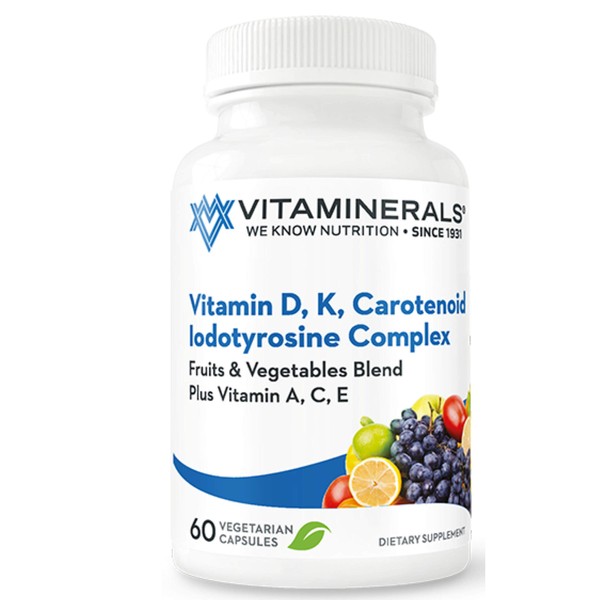 Vitaminerals ® Vitamin D3 + K Complex | + Veggies & Fruits Blend | D 2500iu | K 80mcg | 60 Veggie Capsules