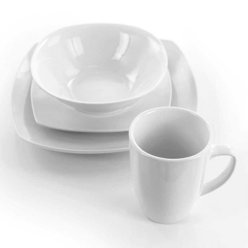 Elama Service for Four 16 Piece Porcelain Dinnerware Set, White-Square