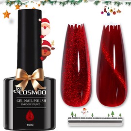 Red Cat Eye Gel Polish, Red Gel Nail Polish, 10 ML Cat Eye Glitter Red Gel Polish, Magnetic Nail Polish Gel, Shimmer Gel Nail Polish for Nail Salon & DIY at Home (Red, 0.34 Fl Oz)