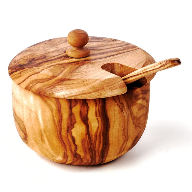 das Olivenholzbrett® Small Olive Wood Sugar Bowl with Lid and