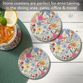 Thirstystone Wild Meadow 4 Pack Absorbent Stone Coasters with Protective Cork Backing Manufactured in The USA Artistic Easily Wipes Clean