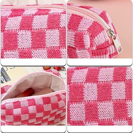 2 Pcs Checkered Cosmetic Bag Pencil Case Portable Travel Toiletry Bag Grid Pen Bags Makeup Brushes Storage Pouch Stationery Organizer Pouch for School Girls Boys Blue