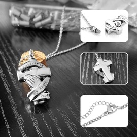 YSAHan Cross Urn Necklaces for Ashes Praying Hands Cremation Memorial Stainless Steel Pendant Jewelry Forever in My Heart with Daughter