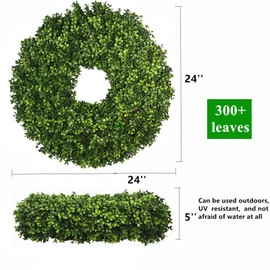 Artificial Boxwood Wreath for Front Door – Preserved Green Wreath for Spring, Fall, Christmas & Holiday Decor – UV-Resistant for Indoor & Outdoor Use (1, 24")
