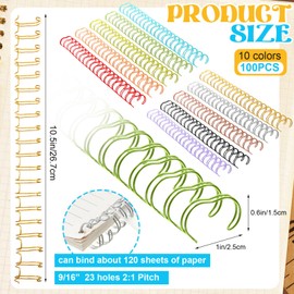MorningRo 100 Pcs Metal Double Loop Binding Wires 9/16 Bulk Cinch Binding Wires Double Spiral Ring Coil 10 Colors Twin Spines Combs 23 Holes 2: 1 Pitch Cinch Coil Machine Wire