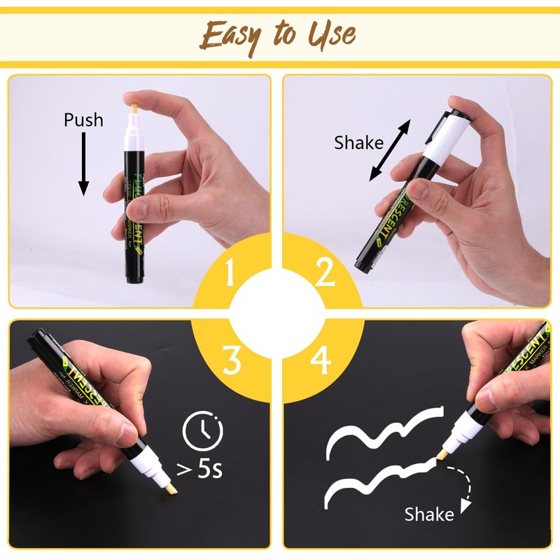 Chalk Pen, White, Chalk Pens for Blackboard, Washable, Pack of