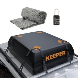 Keeper 15 Cubic Feet Rooftop Cargo Carrier Bag, Weatherproof for Top of Car, for All Vehicles Roof Rack, Accessories Include Anti-Slip Mat + Bonus Luggage Lock