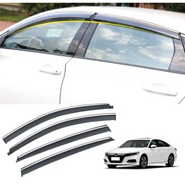 VESUL Tape on Window Deflector Rain Guard Compatible with Honda Accord 2018-2022 10th Gen LX EX-L Sport Touring Vent Visor Shield Cover Sun Vent Shade with 304 Stainless Steel Trim