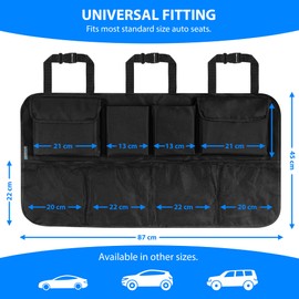 Car Boot Organiser - Backseat Storage Organizer with 4 Elastic Mesh Pockets and 2 Bottle Holder + 2 Large Compartments - Tidy Vehicle Hanging Storage | Declutter Cargo Net Bag for Travel